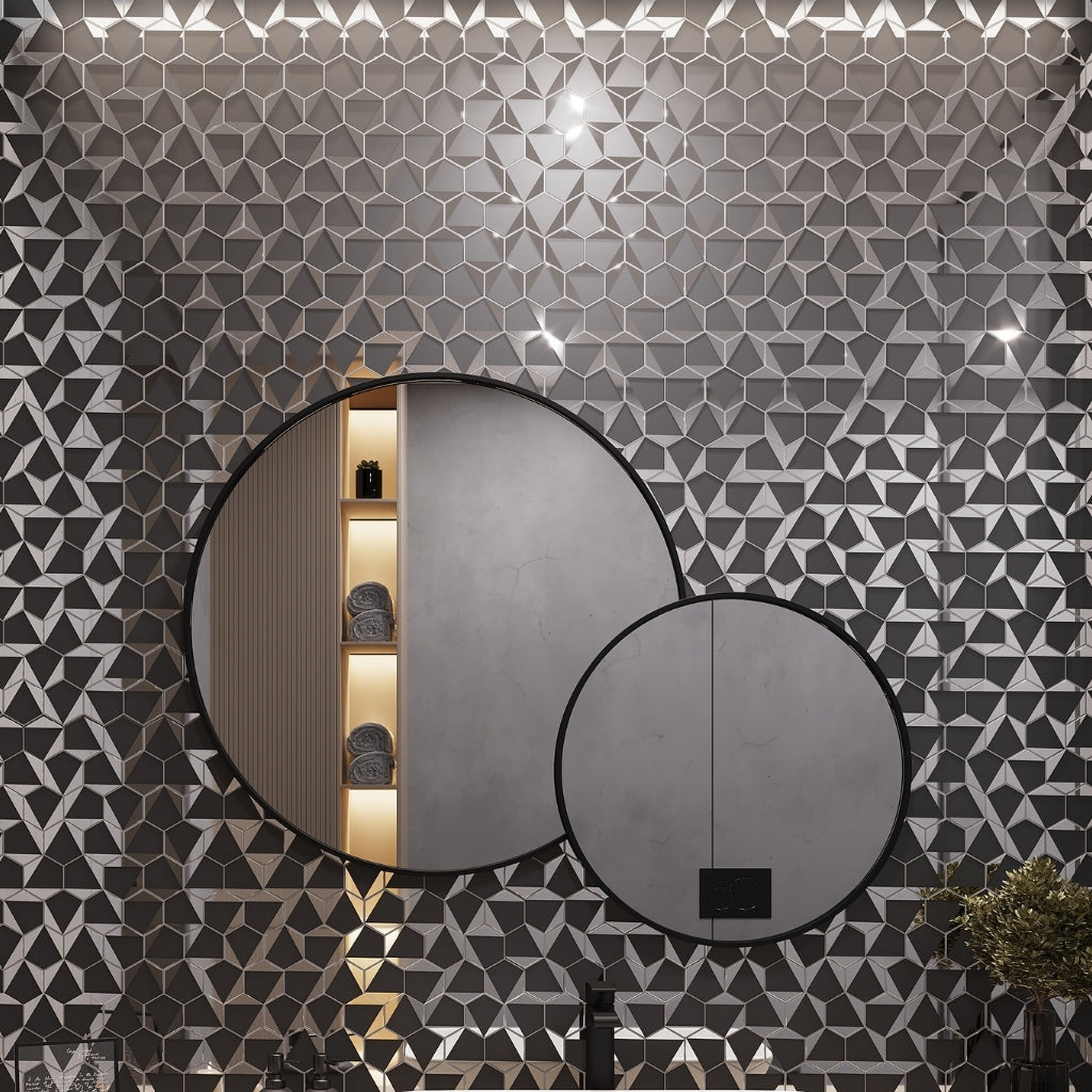 Gray 9x11 Glossy Glass Hexagon Mosaic Tile