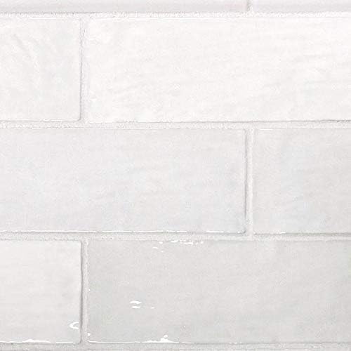 white glossy ceramic subway tile 2.5x8 inch with smooth finish and subtle grout lines