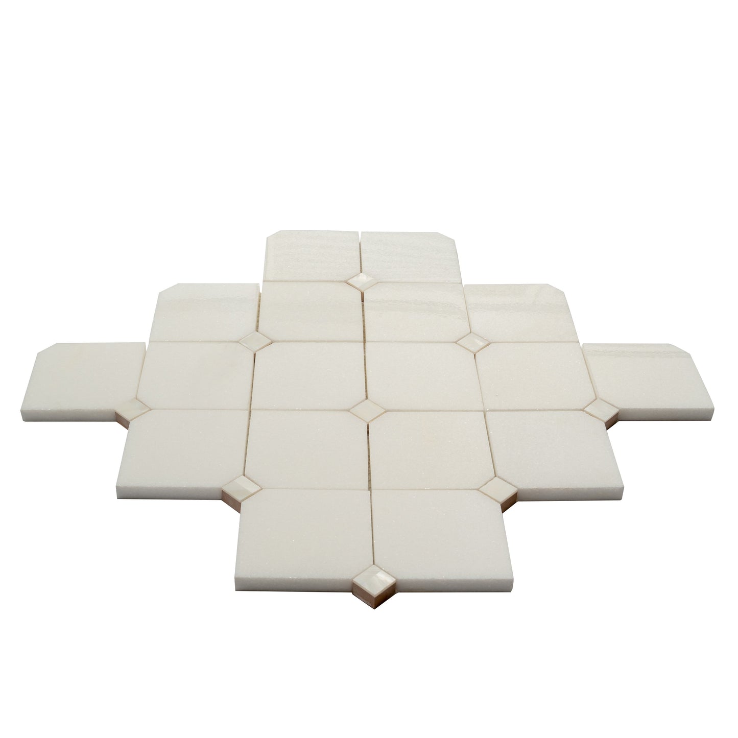 Pearl White 11x11 Polished Thassos, Shell Mosaic Tile Sample