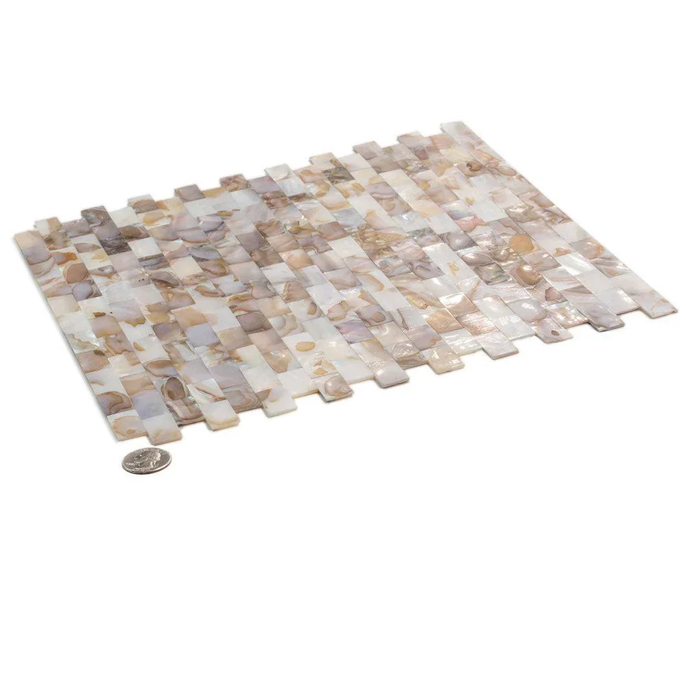 White, Beige 12 x 12 Polished Shell, Mother of Pearl Mosaic Tile - Sample