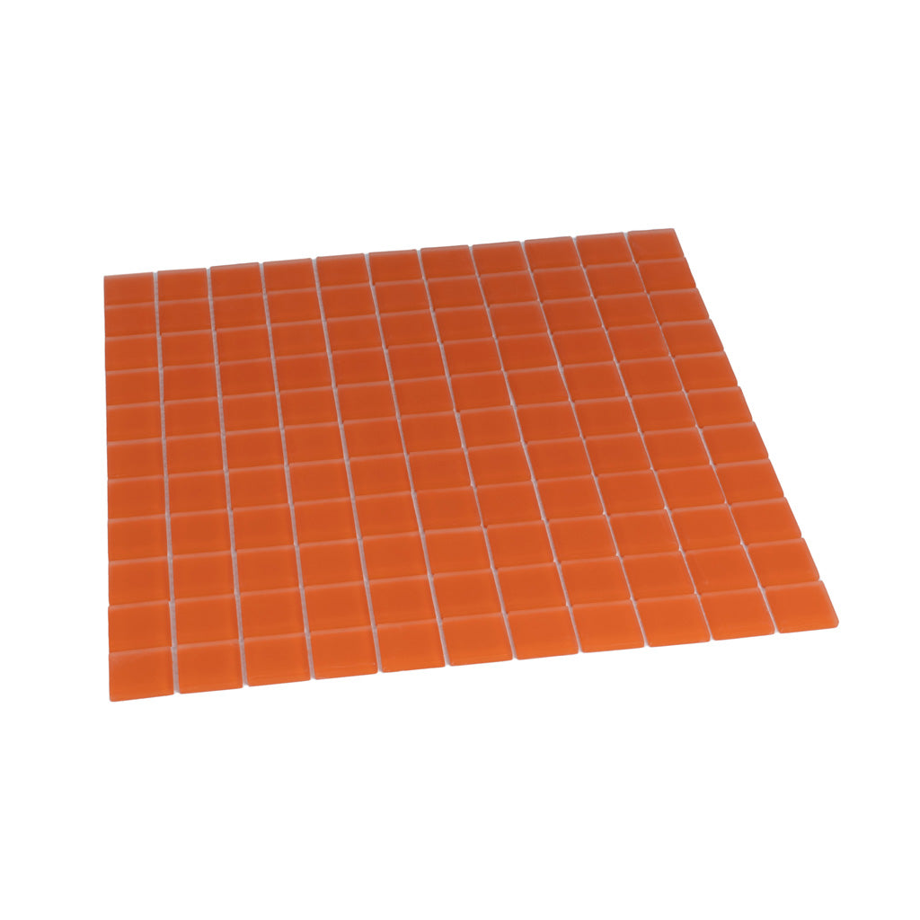 orange matte glass mosaic tile sheet with square 1x1 inch tiles