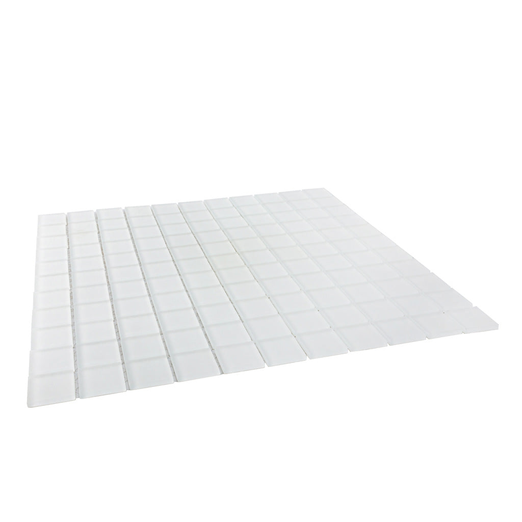white matte glass mosaic tiles 12x12 inches arranged in sheets