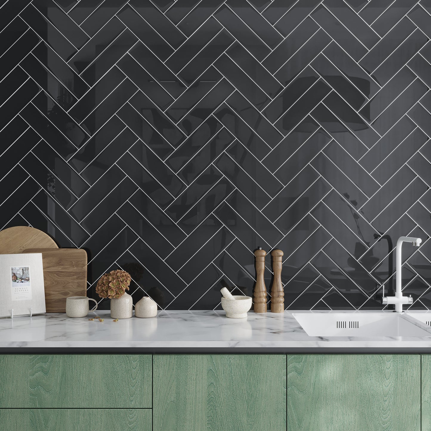 Black 3x12 Glossy Glass Subway Tile Sample