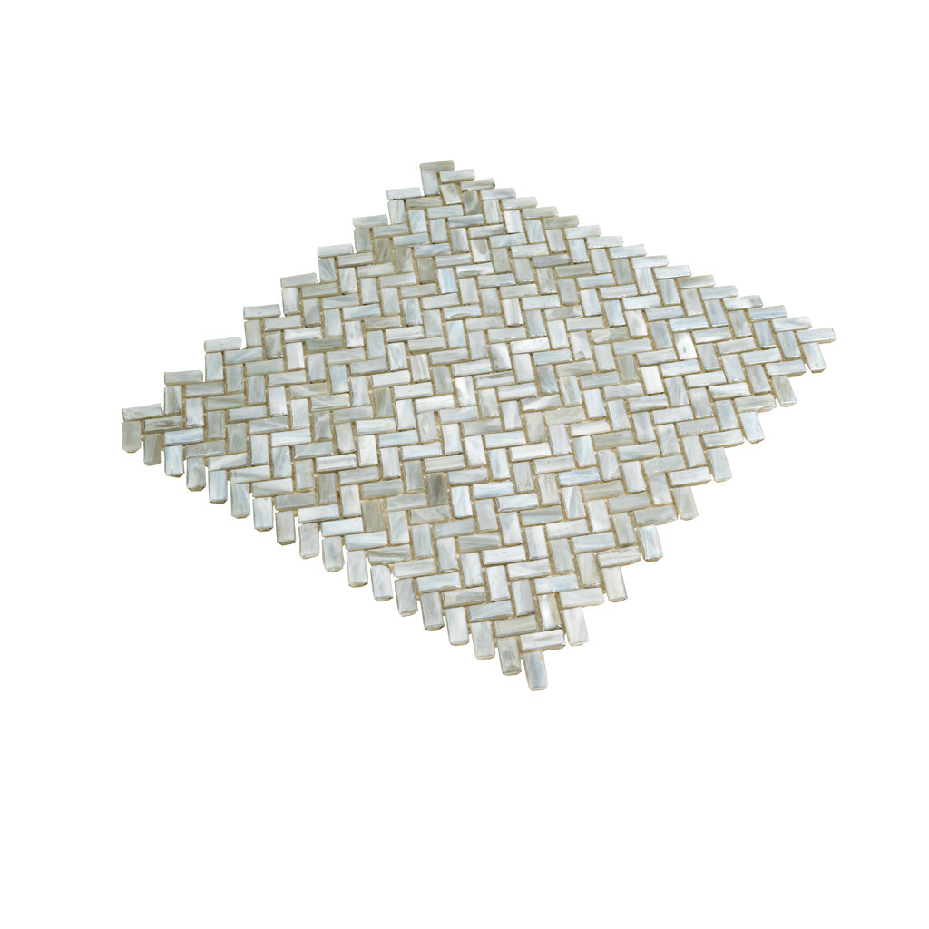 Beige 12 x 12 Glossy Herringbone Glass Mosaic Tile