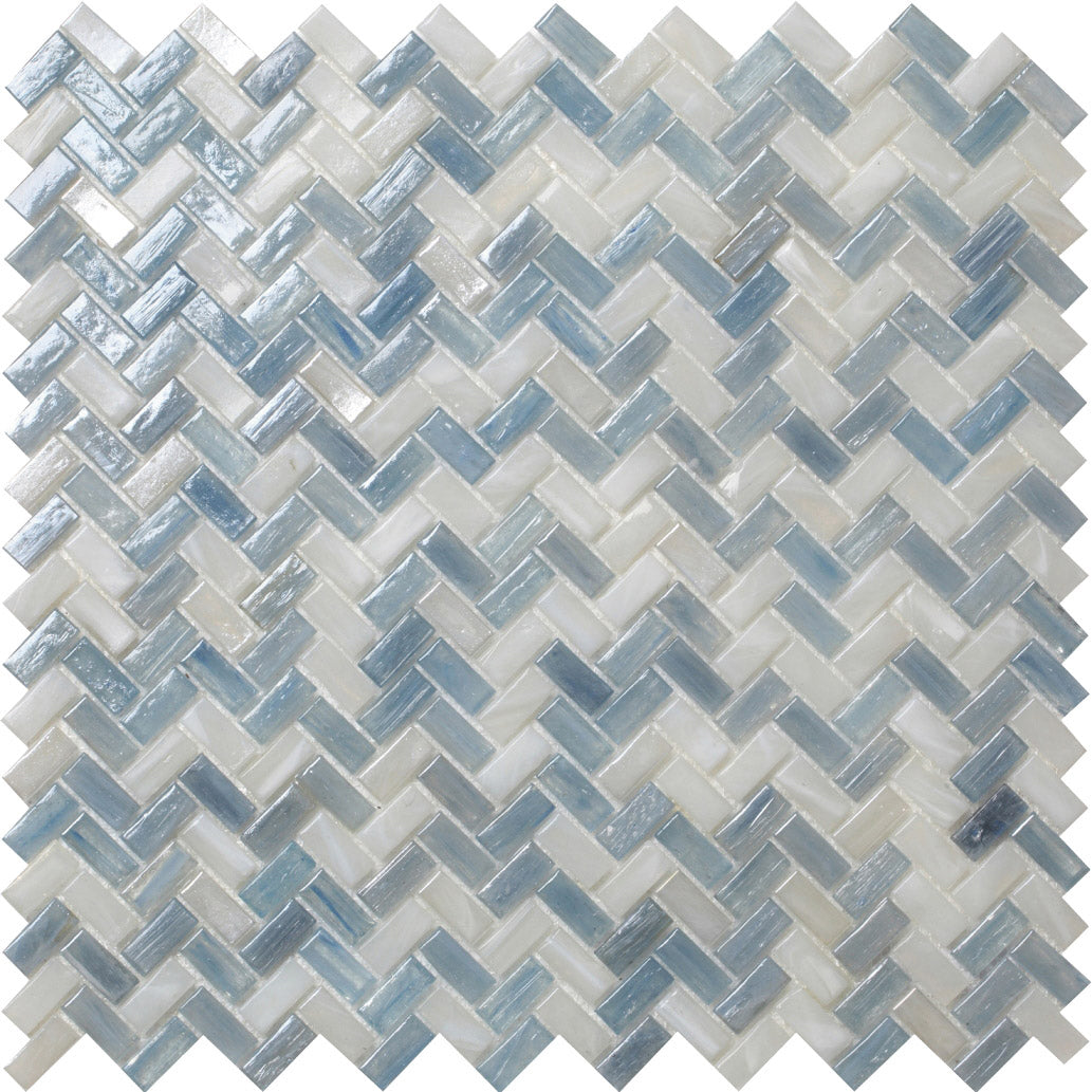 Blue 12 x 12 Glossy Herringbone Glass Mosaic Tile