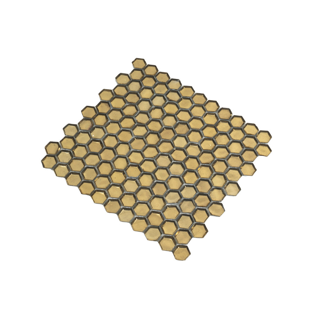 Gold 11 x 11 Glossy Hexagon Glass Mosaic Tile
