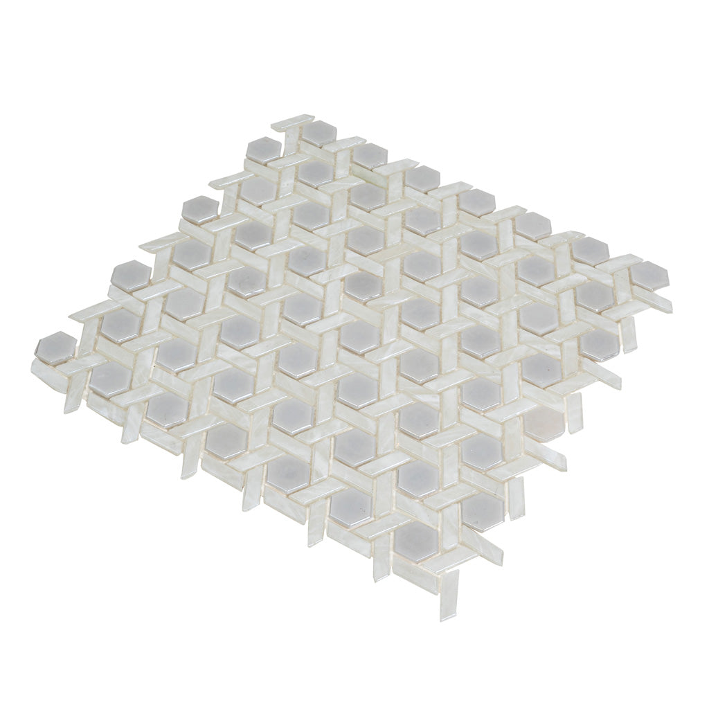 Cotton White 12 x 12 Glossy Hexagon Glass Mosaic Tile