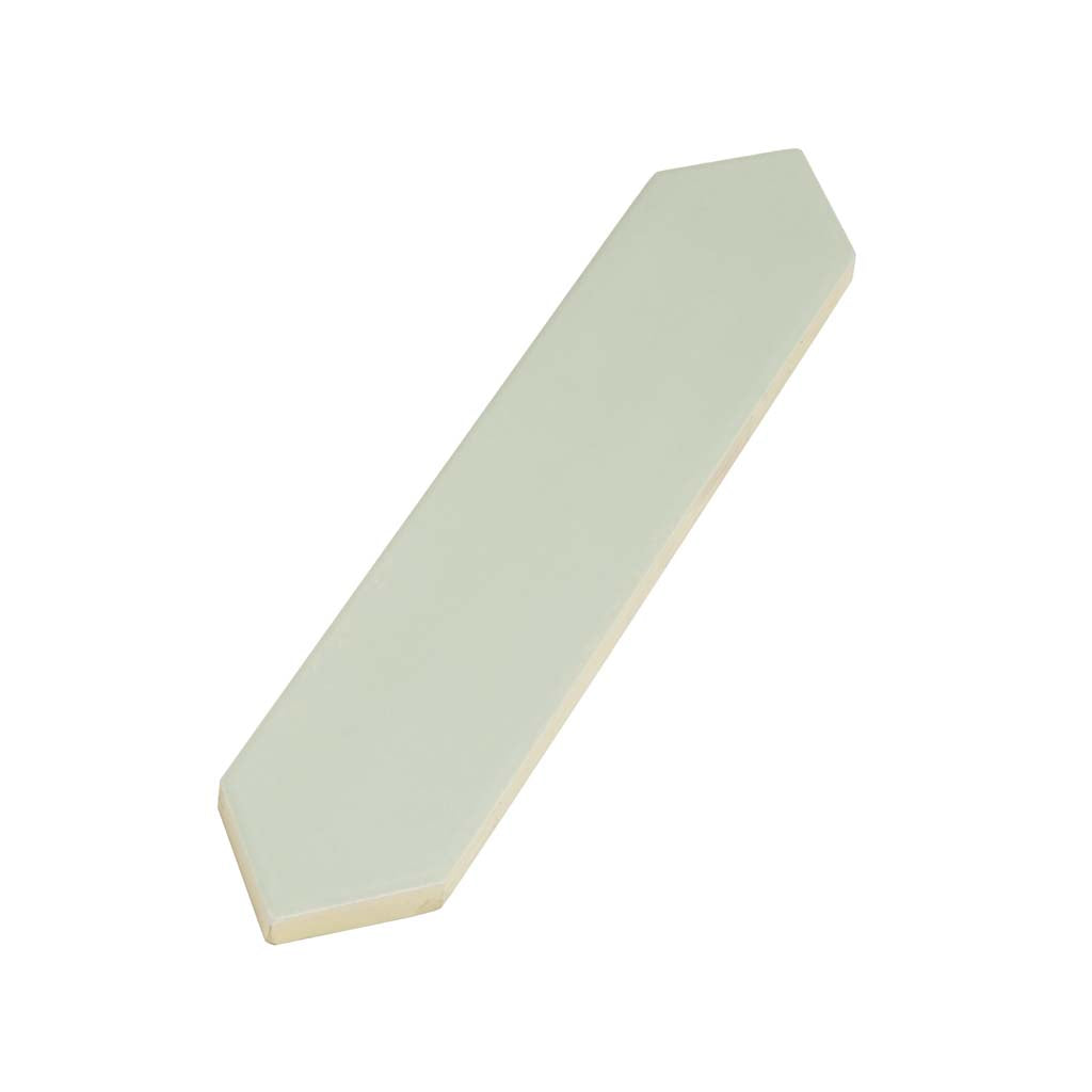 matte tea green ceramic picket tile 2x10 with pointed ends for wall or backsplash