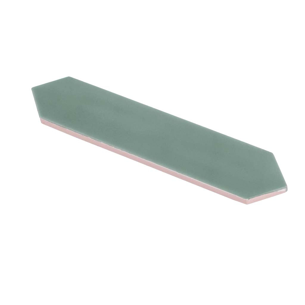 pine green matte ceramic picket tile measuring 2 by 10 inches with a sleek finish