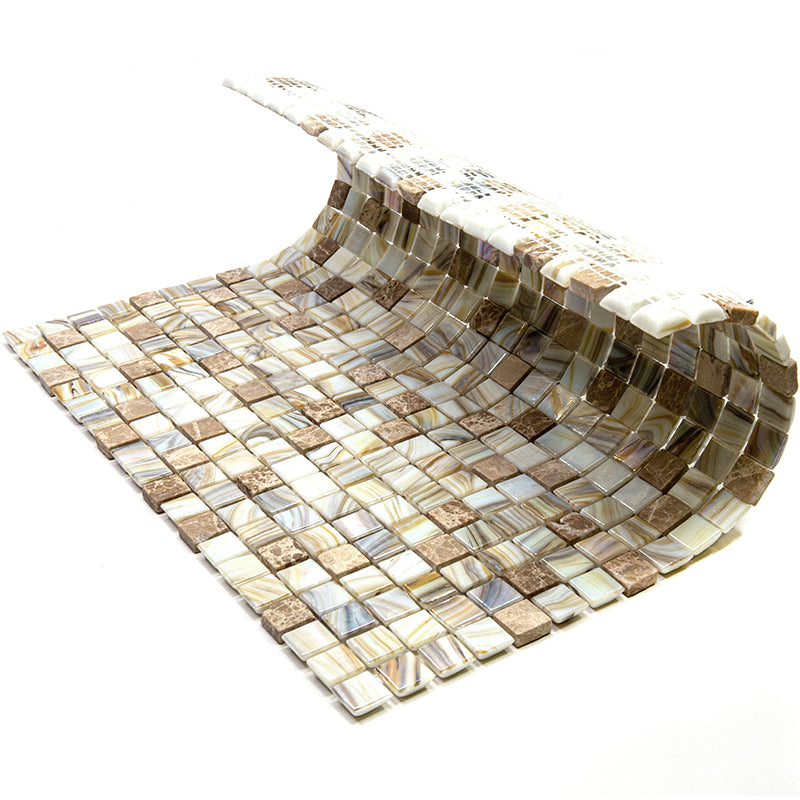 Beige 12 x 12 Glossy Glass Mosaic Tile - Sample