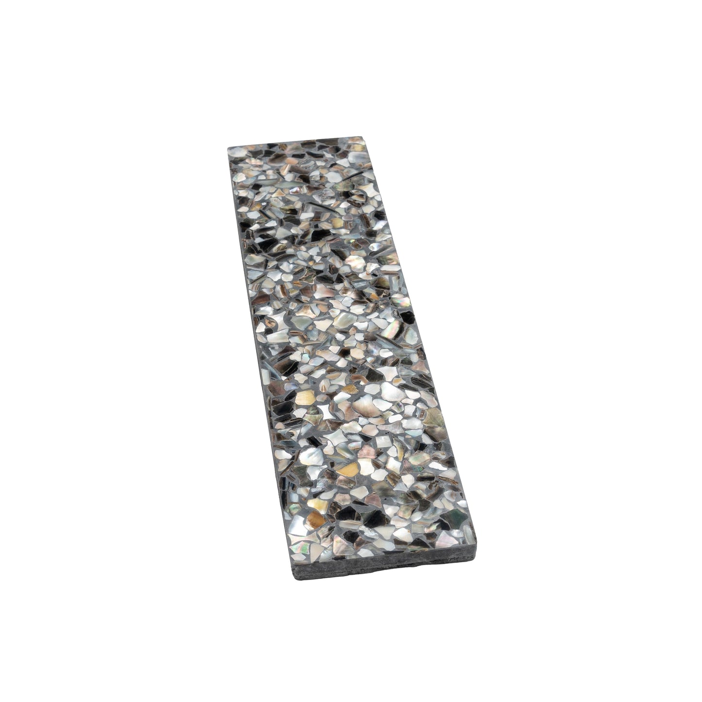 Black with Amber Pearl flecks 3x12 Glossy Shell, Terrazzo Elongated Subway Tile - Sample