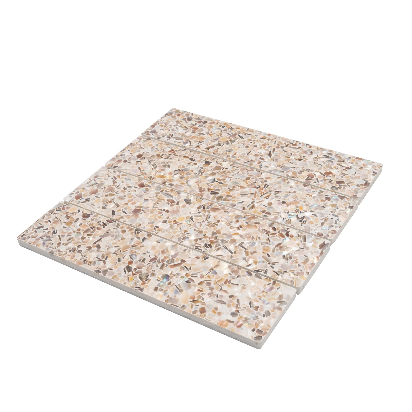 Ivory White with Copper flecks 3x12 Glossy Shell, Terrazzo Elongated Subway Tile