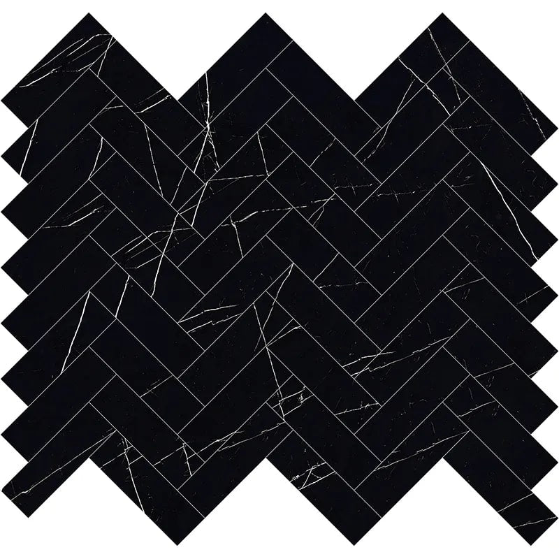Black Marquina 11 x 12 Polished Porcelain Herringbone Tile