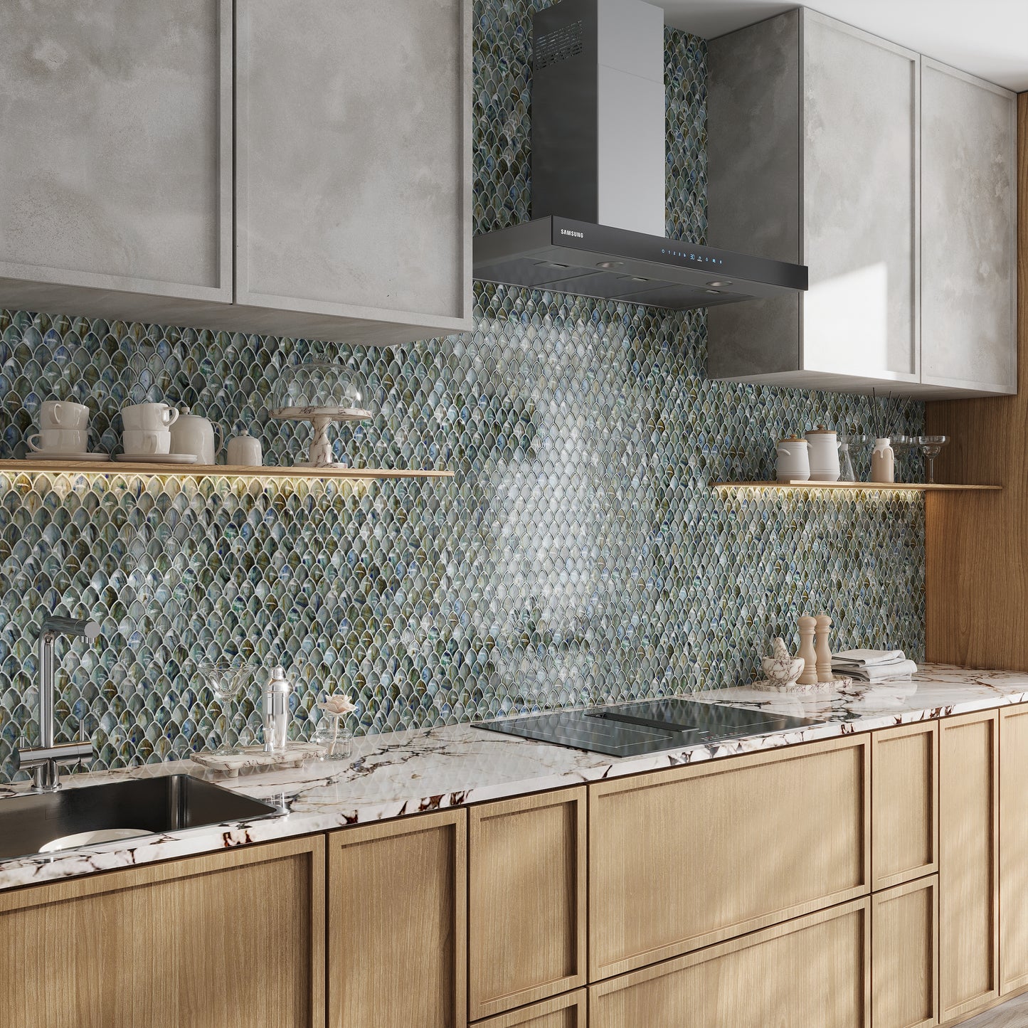 Blue and Silver 11 x 11 Glossy Glass Mosaic Tile - Sample