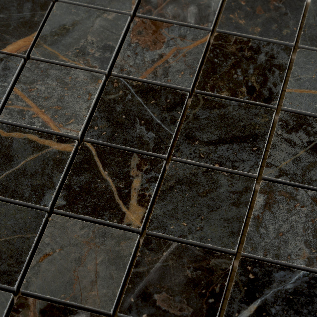 Dark Steel Gray with Fiery Orange 12 x 12 Matte Porcelain Mosaic Tile