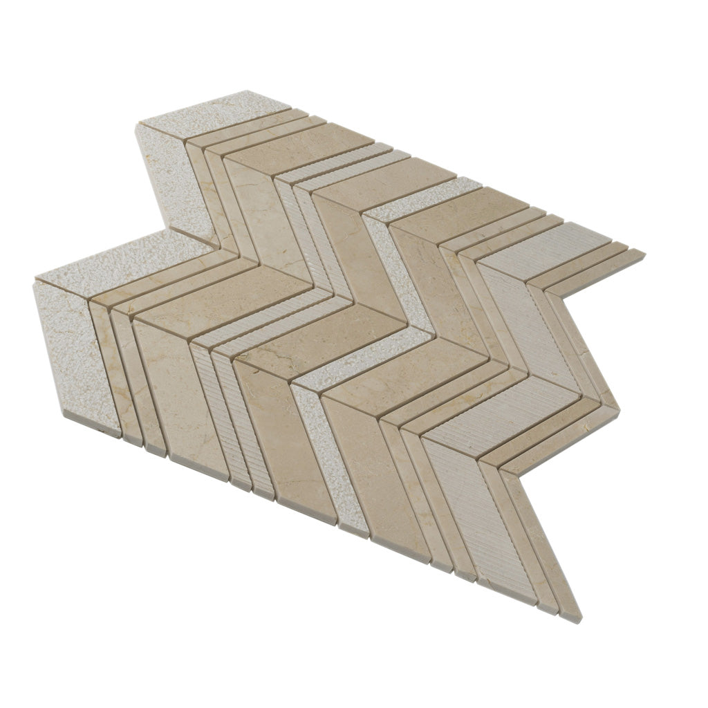 Beige 13 x 13 Polished, etched Crema Marfil Marble Mosaic Tile