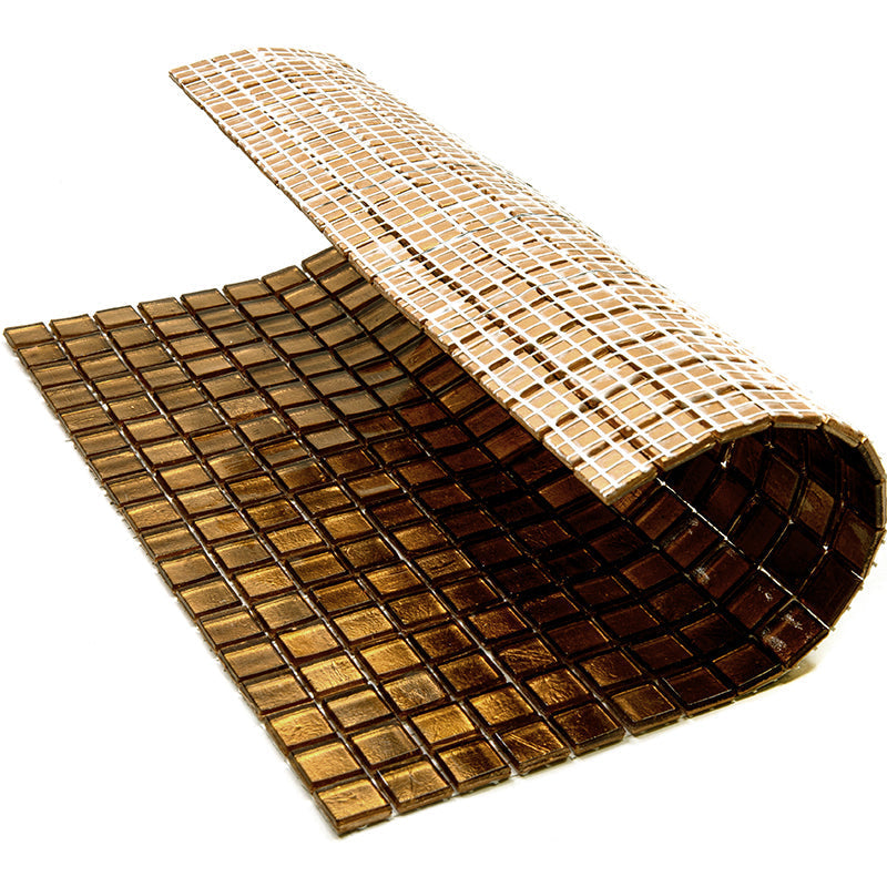 Goldenrod Brown 12 x 12 Glossy Glass Mosaic Tile - Sample