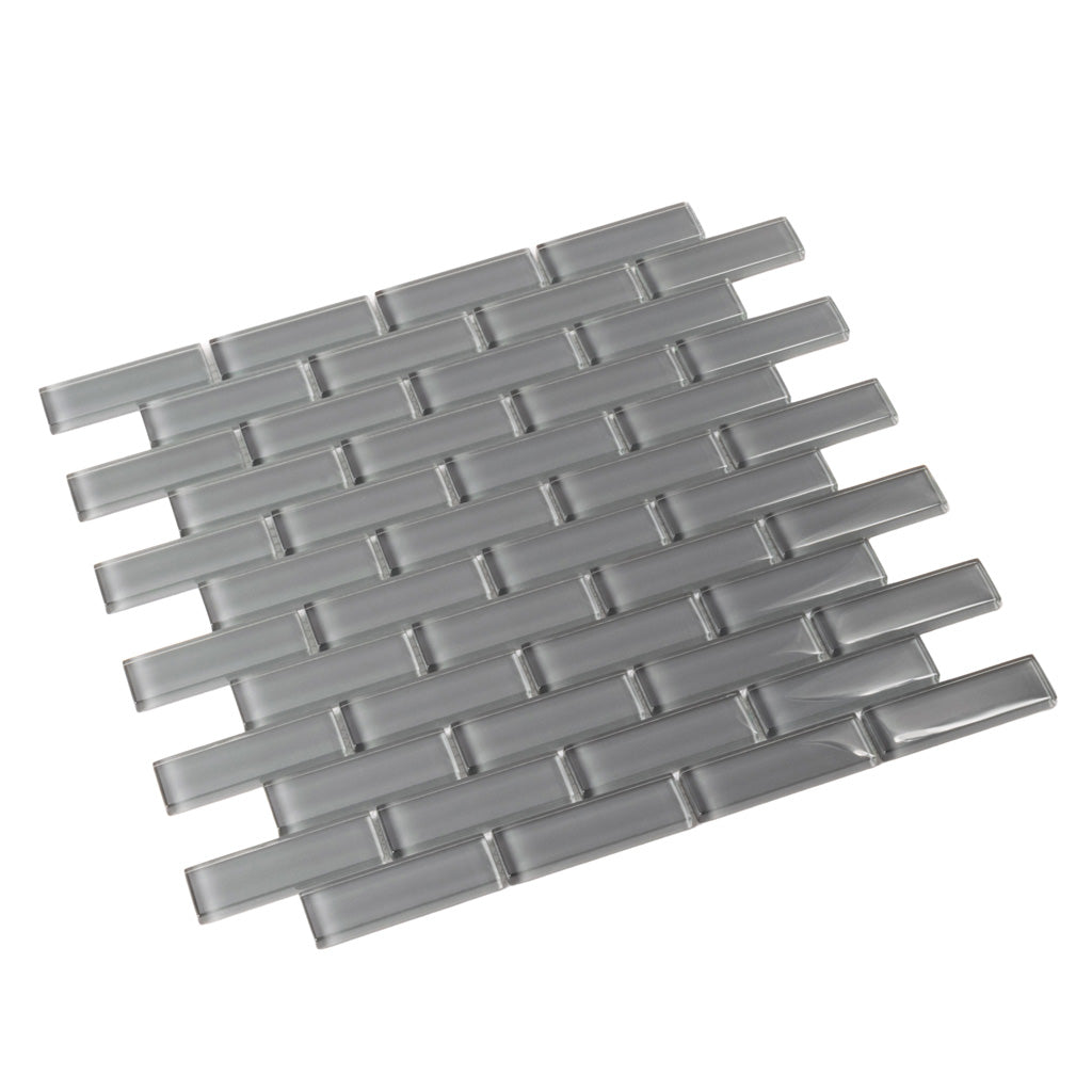 Coin Gray 12 x 12 Glossy Brick Glass Mosaic Tile