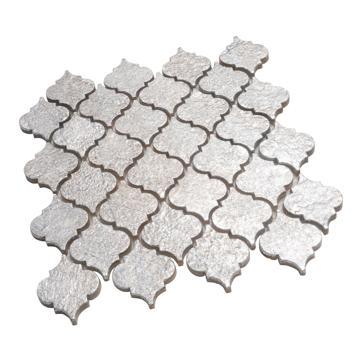 Silver Gray 12x12 Textured, Foiled Resin Arabesque Mosaic Tile - Sample