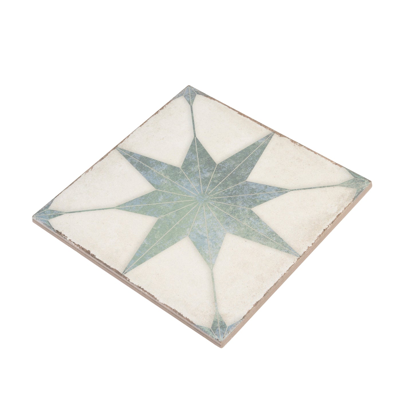 White, Dusty Sage Green 8x8 Matte Porcelain Square Motif Tile - Sample