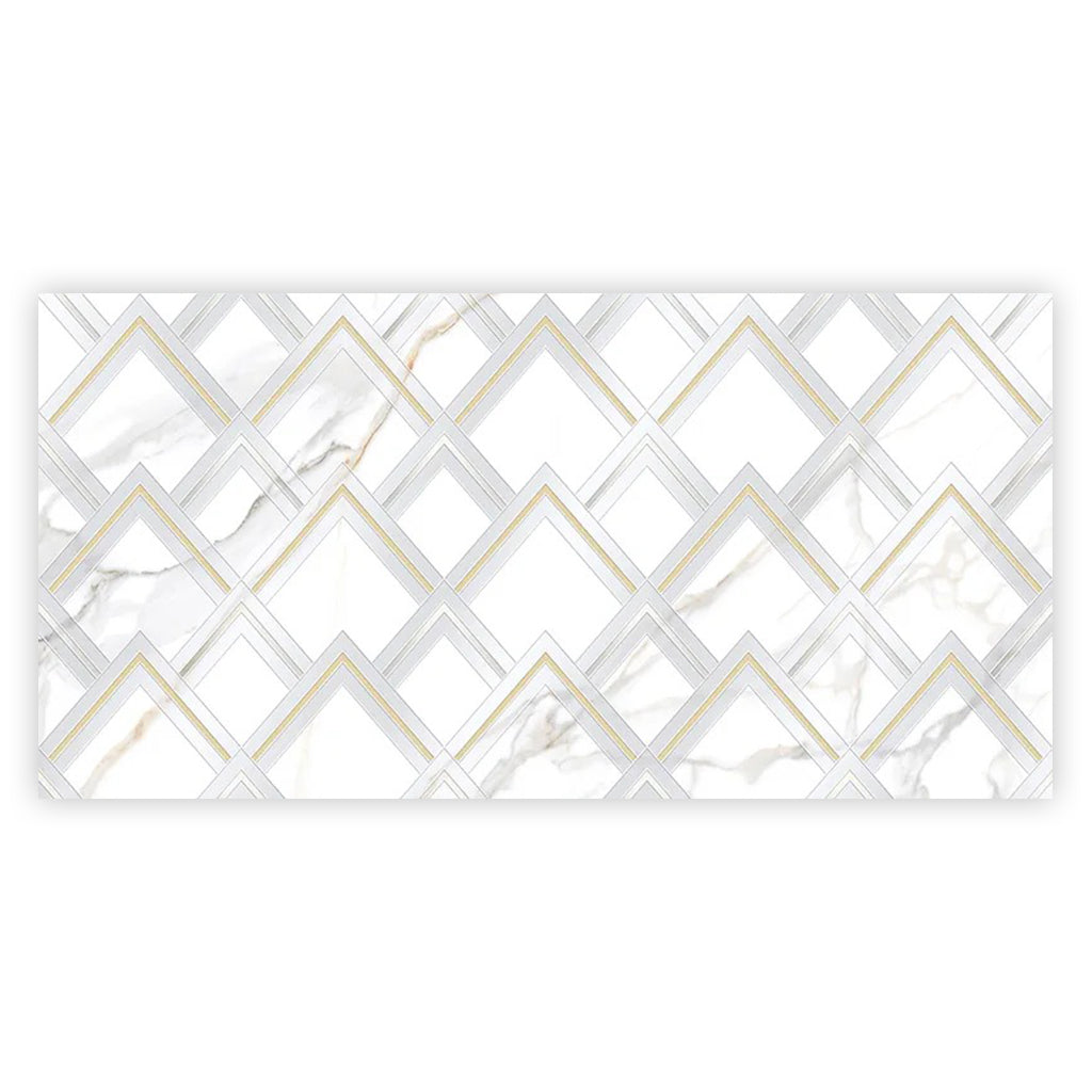 White and Gold 24 x 48 Polished Ceramic Large Tile - Sample