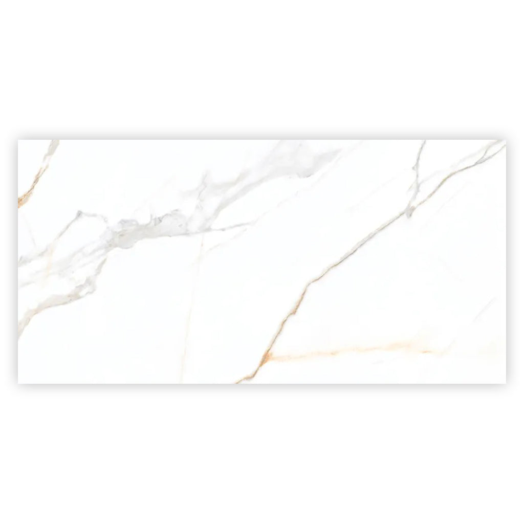 Bright White and Gold 24 x 48 Polished Ceramic Large Tile