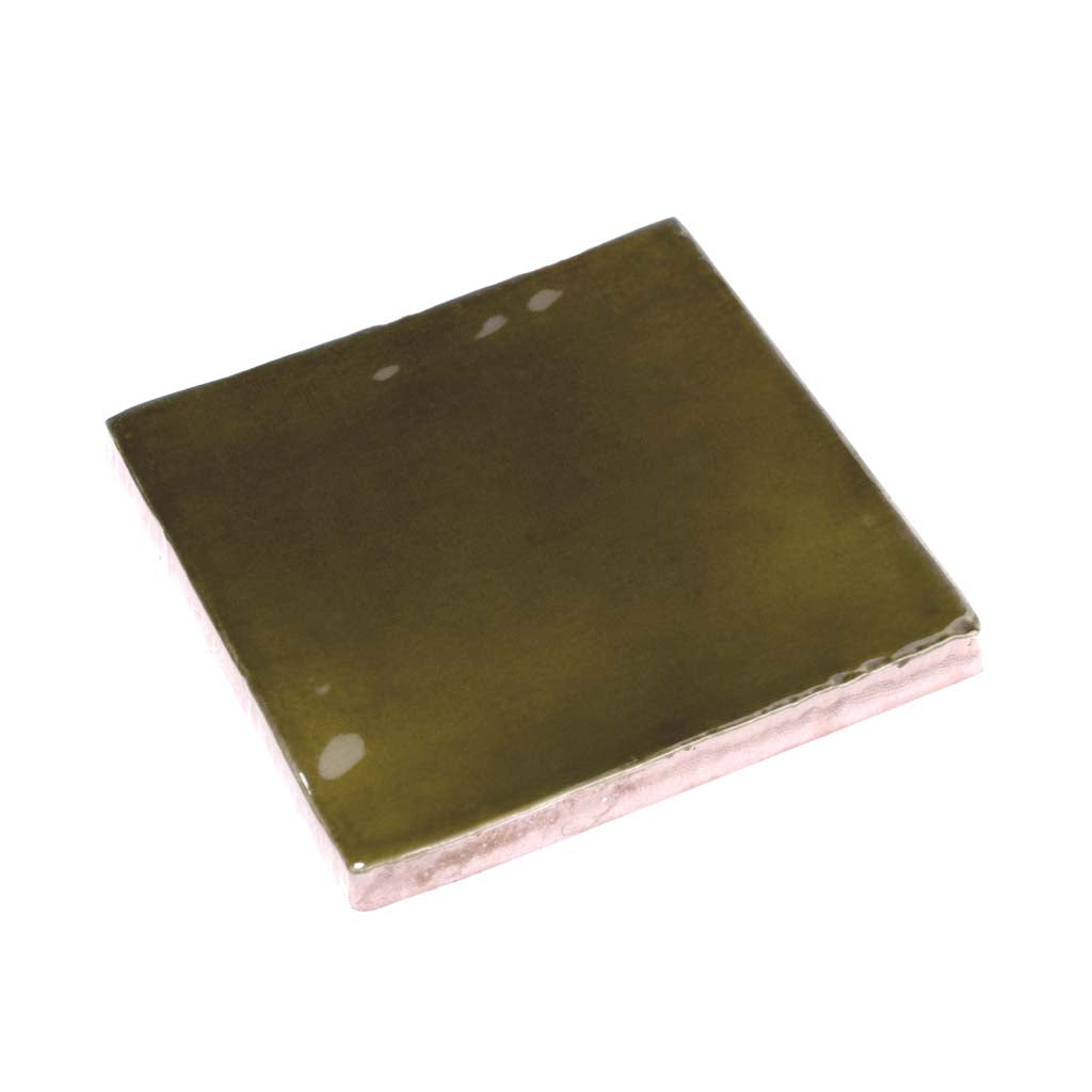 Glossy olive green 4x4 ceramic tile with smooth finish