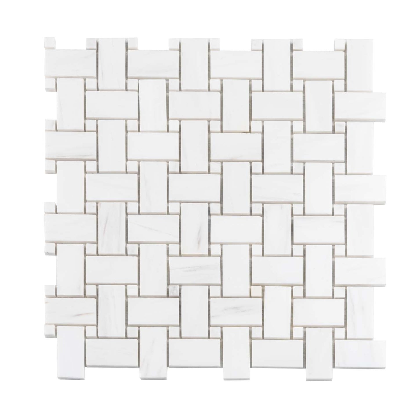 Pearl White 12 x 12 Polished Basketweave Dolomite Marble Mosaic Tile