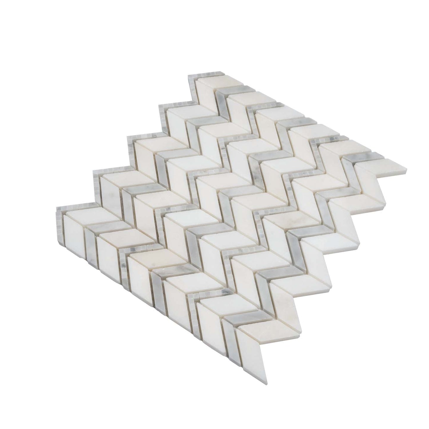 Gray 10 x 12 Polished Chevron Bianco Carrara, Eastern White Marble Mosaic Tile