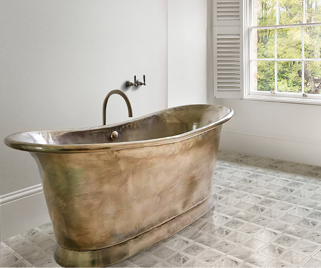 Bianco Carrara, Eastern White 12 x 12 Polished Square Marble Mosaic Tile