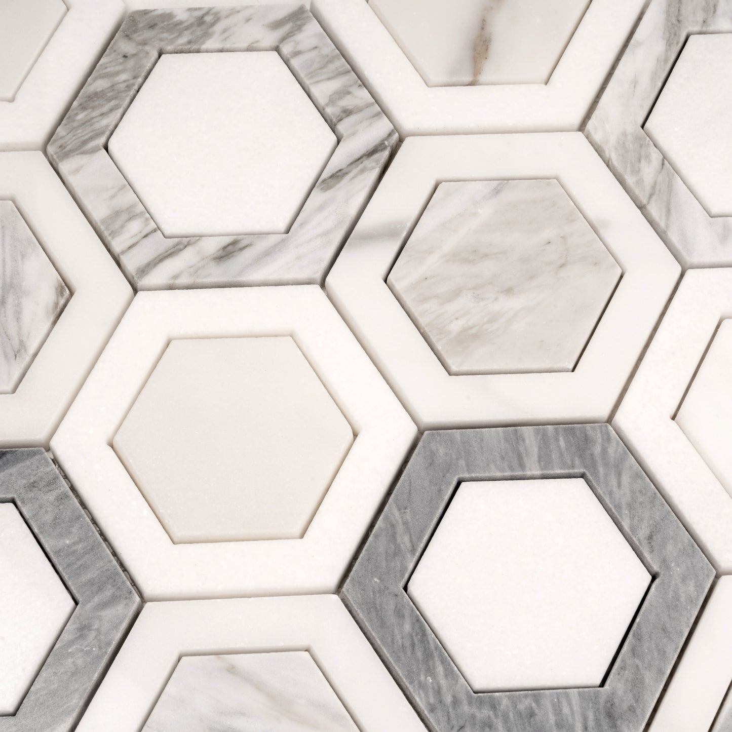 Calacatta Bluette, Calacatta Thassos White 10x11 Polished Geometric Hexagon Mosaic Tile