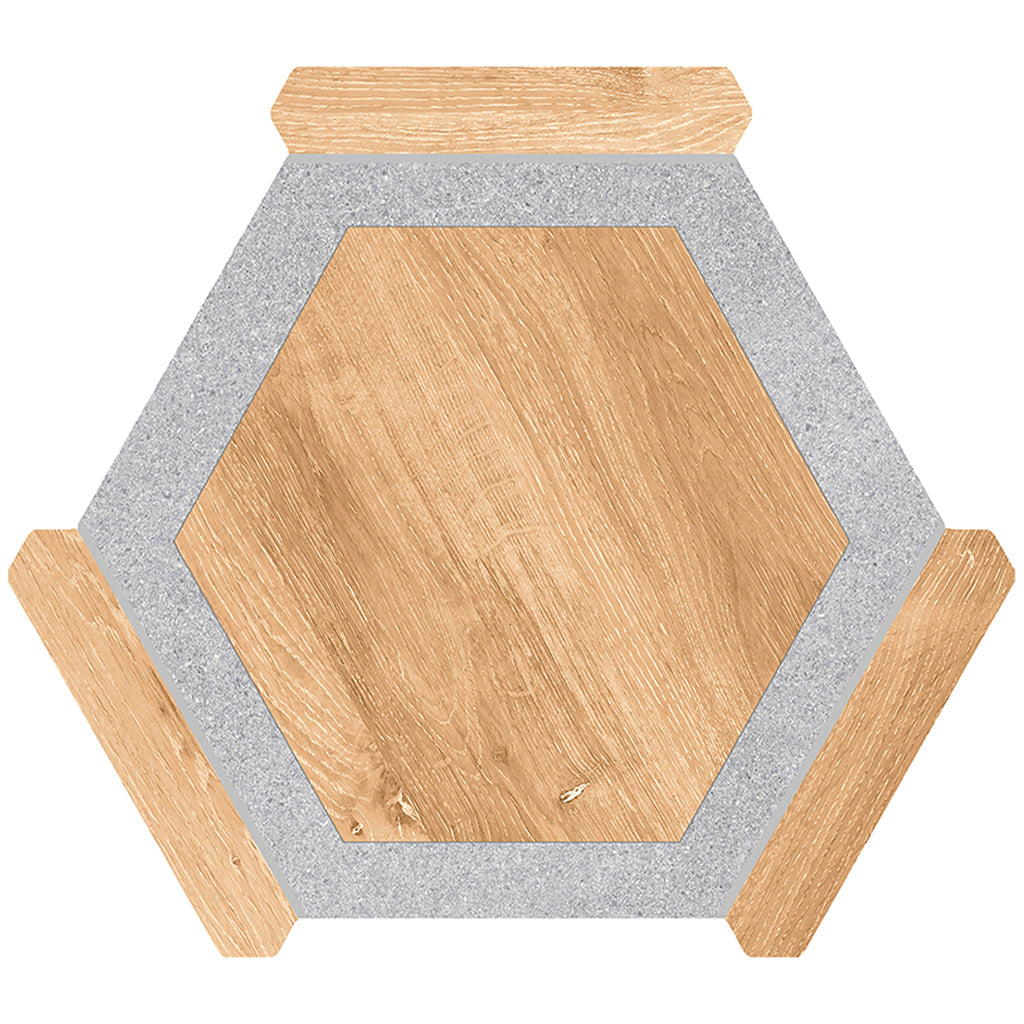 Oak wash and Gray 9 x 10 Matte Porcelain Hexagon Tile - Sample