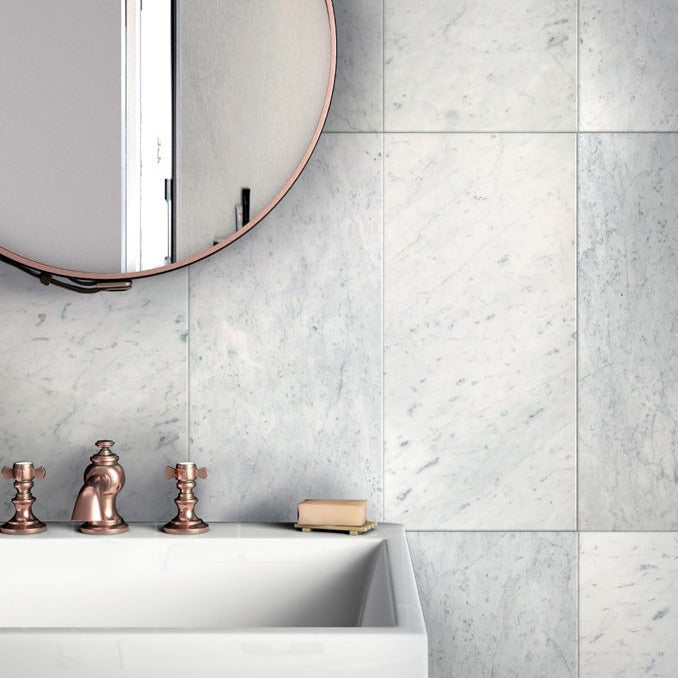 White 12 x 24 Bianco Carrara Marble Honed Large Tile