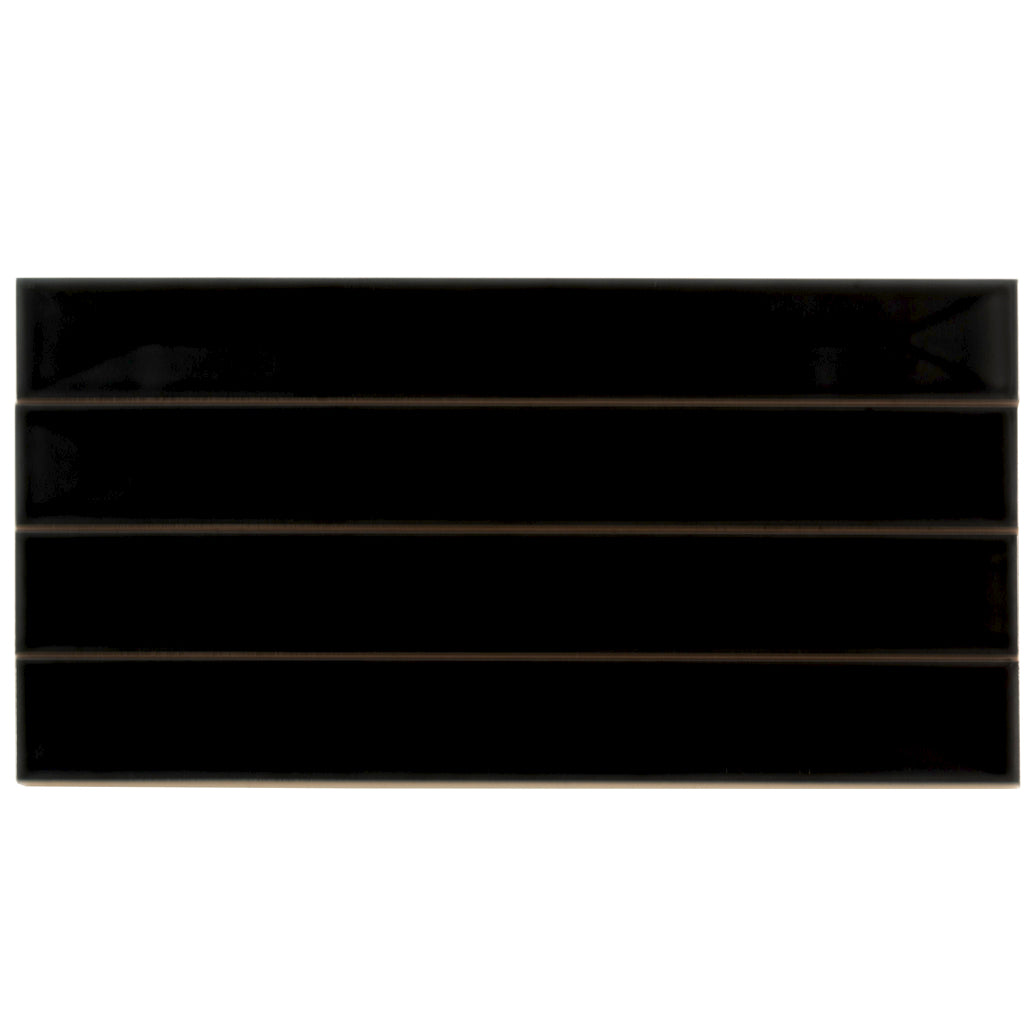 Jet Black 2 x 16 Glossy Ceramic Deco Subway Tile