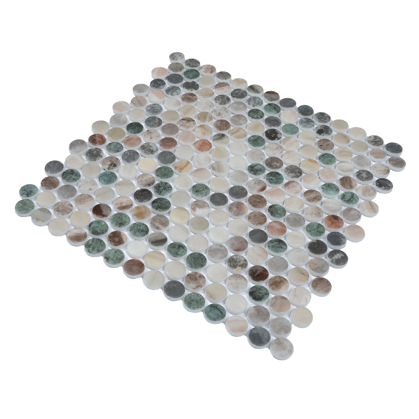 Green Beige 12x12 Matte Recycled Glass Round Mosaic Tile