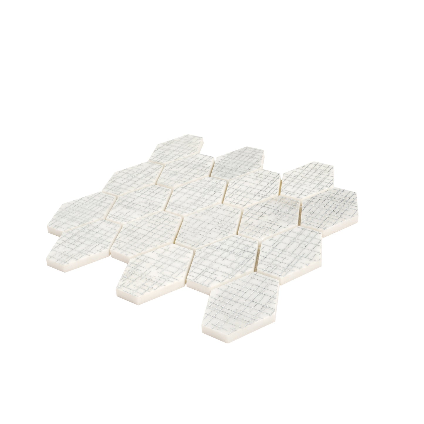 White Silver 12x12 Textured, Foiled Stone Hexagon Mosaic Tile - Sample