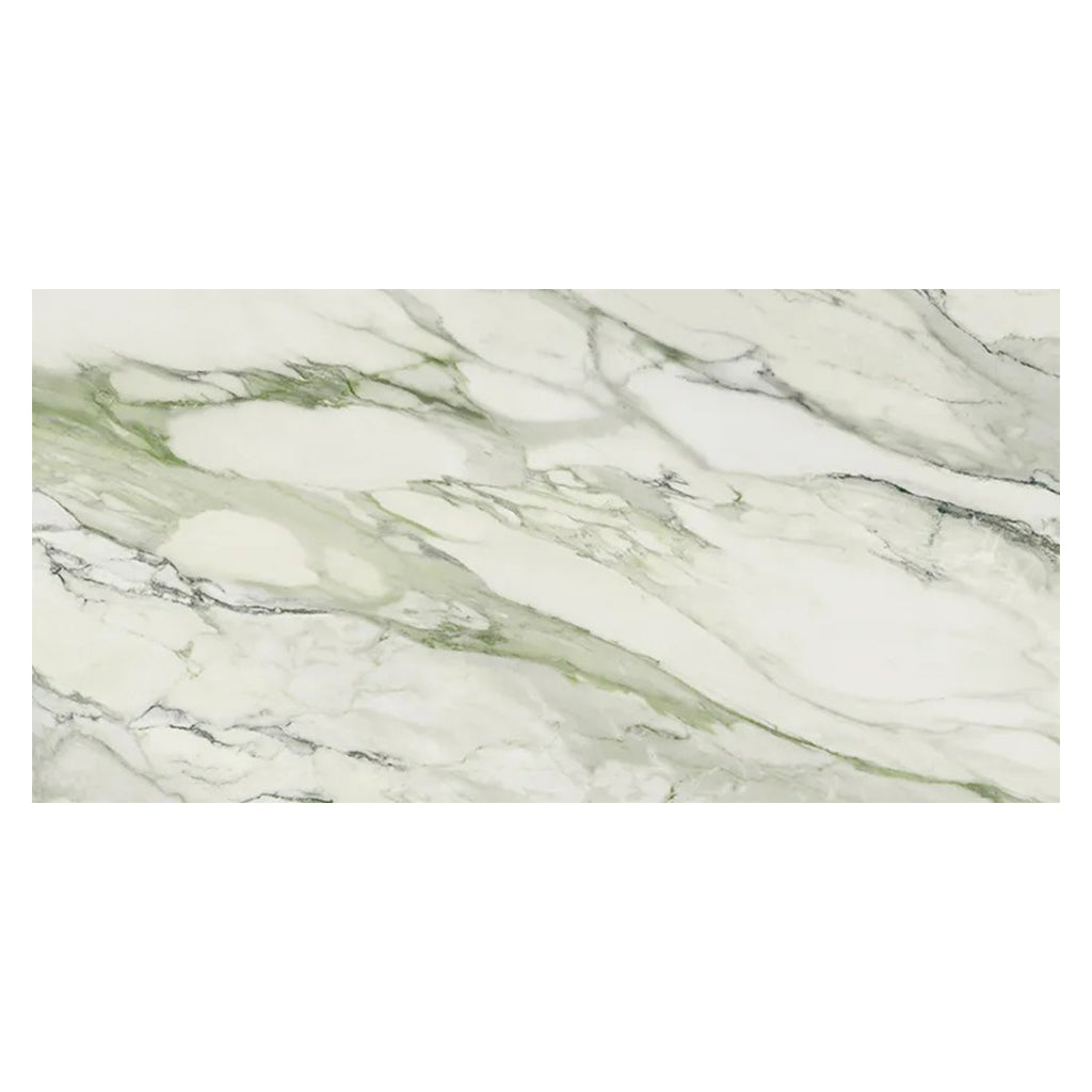 White polished porcelain large tile with sage green veins 24x48 inches