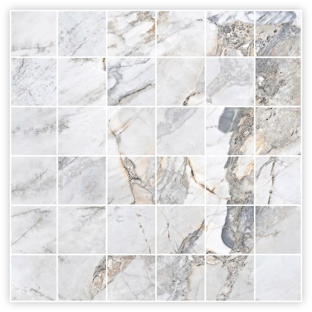 Pale Gray 12 x 12 Polished Porcelain Mosaic Tile - Sample