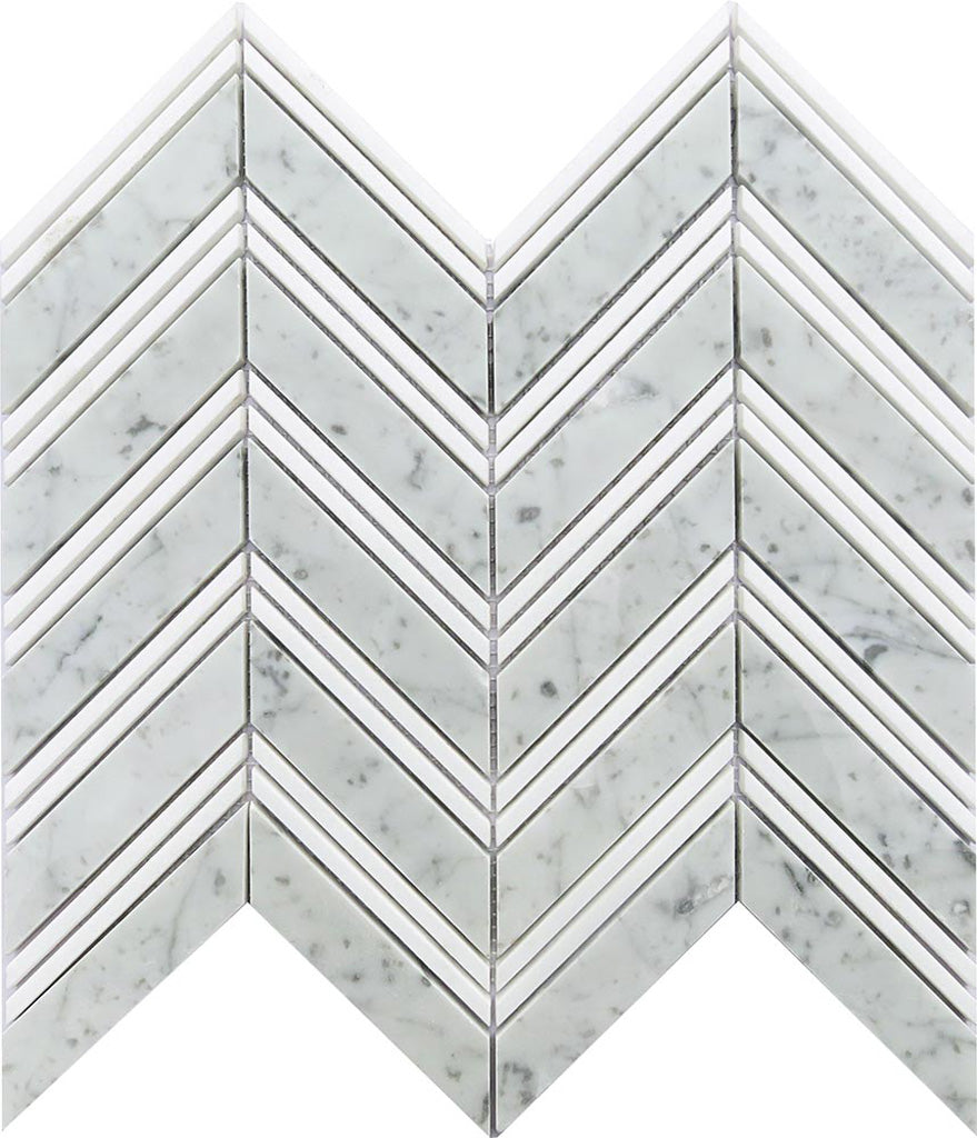 Flint Gray 11 x 12 Polished Bardiglio Nuvolato, Bianco Carrara Marble Mosaic Tile