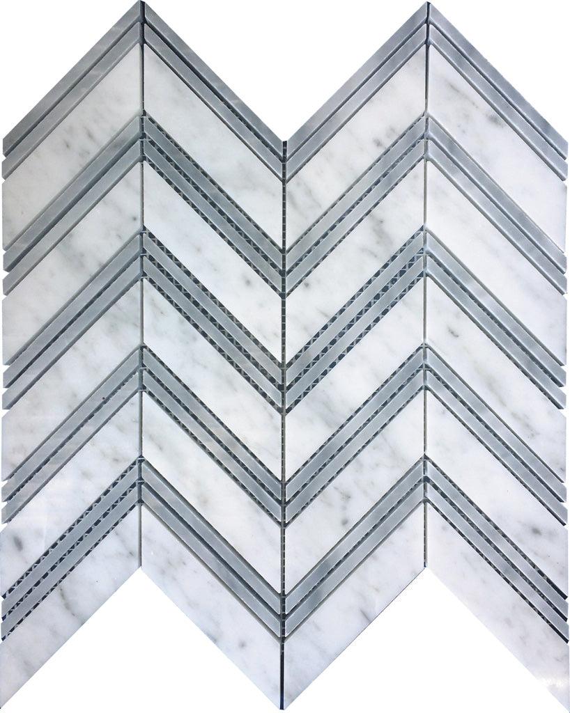 Gray and White 11 x 12 Polished Bianco Carrara, Bardiglio Nuvolato Marble Mosaic Tile