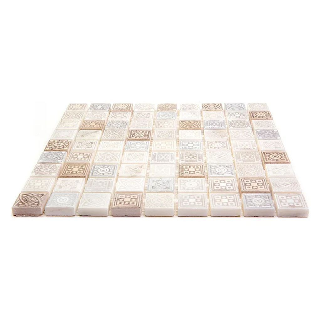 Neutral Cream and Soft Earthy 12 x 12 Foiled Textured Stone Mosaic Tile - Sample