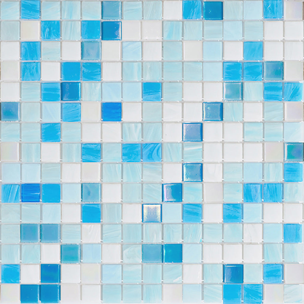 White and Blue 12 x 12 Glossy Glass Mosaic Tile - Sample