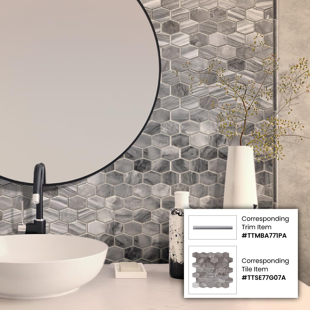Gray 12 x 12 Polished Hexagon Bardiglio Nuvolato Marble Mosaic Tile