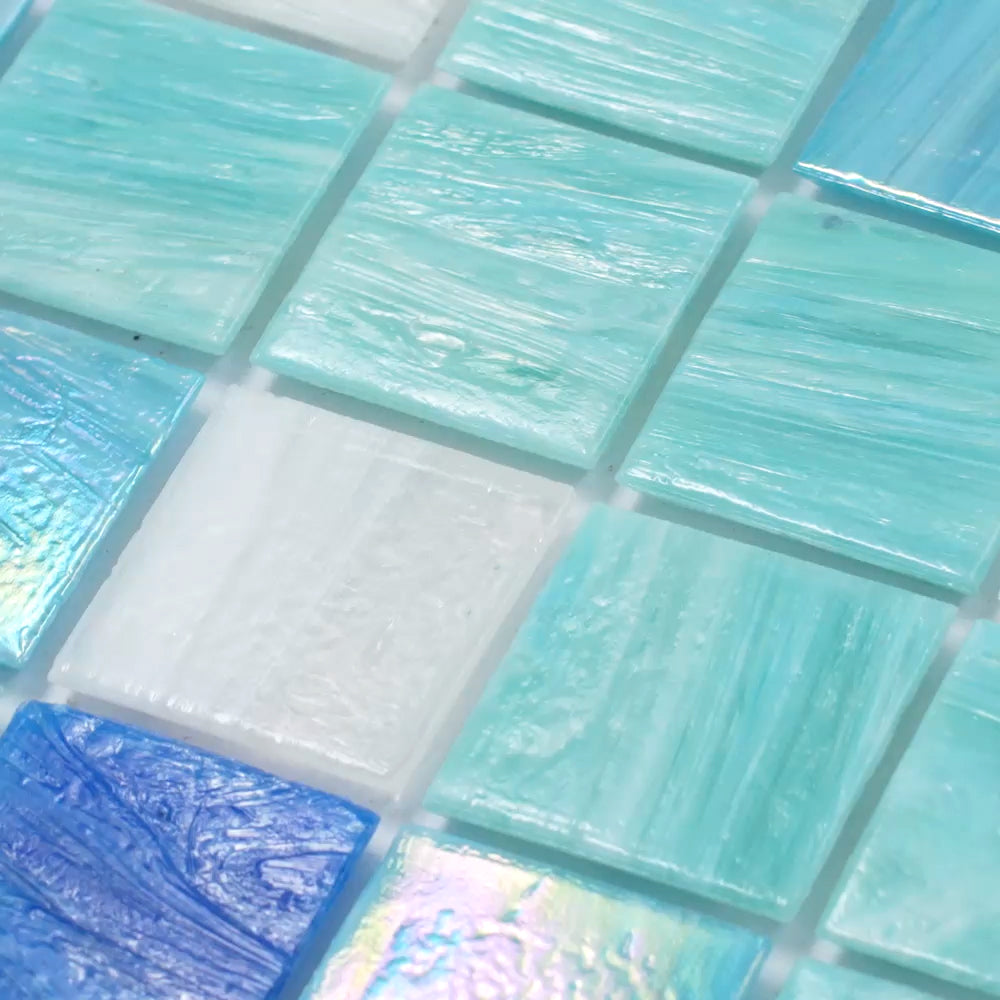 Green and White 12 x 12 Glossy Glass Mosaic Tile - Sample