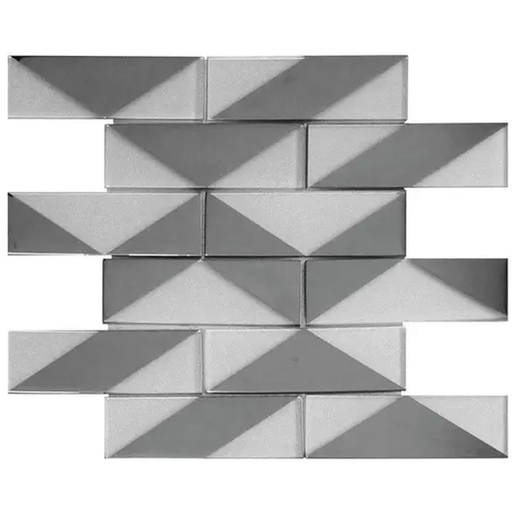 Gray, Silver 12x12 Glossy Glass Brick Mosaic Tile - Sample
