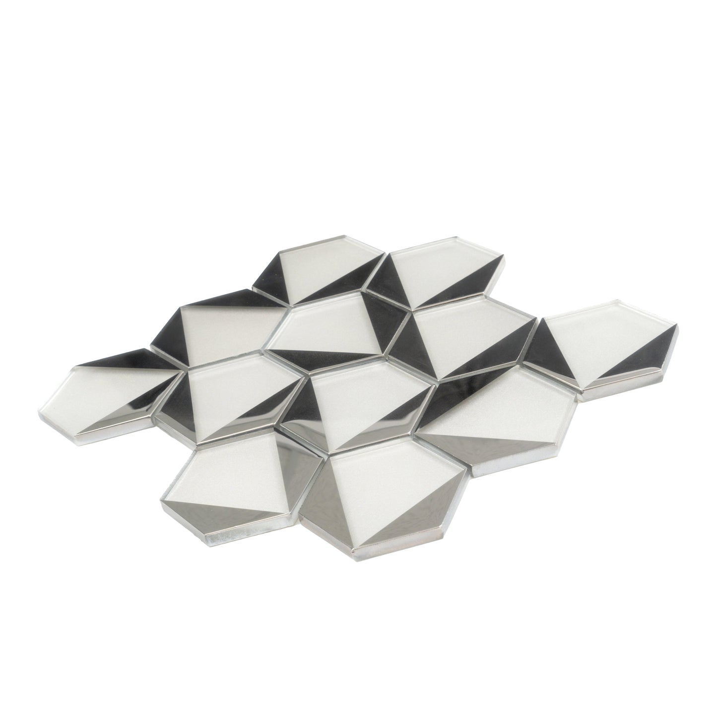 Gray, Silver 9x11 Glossy Glass Hexagon Mosaic Tile - Sample