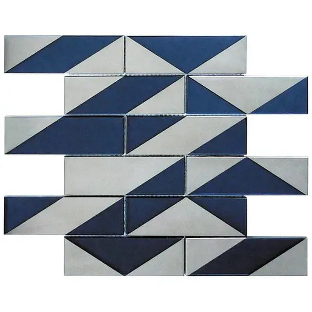 Blue, Gray 12x12 Glossy Glass Brick Mosaic Tile - Sample