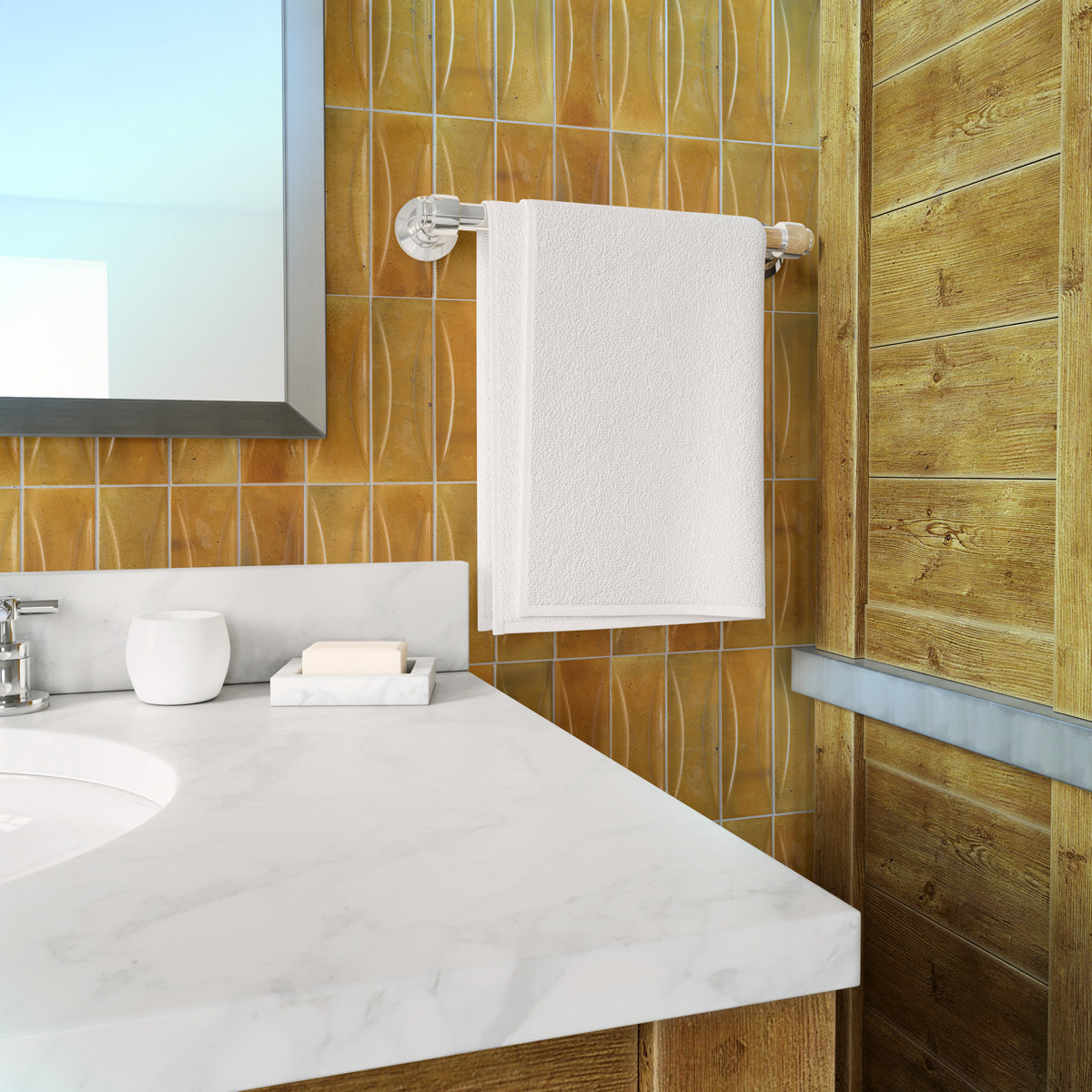 Honey Orange glossy 2.5 x 8 ceramic subway deco tile with raised curved pattern