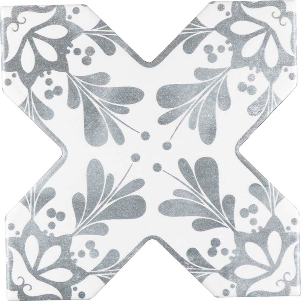 Gray 5" Star with Cross Deco Matte Ceramic Tile - Sample