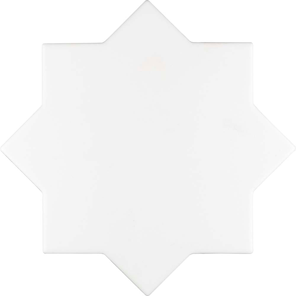 5" White Star with Pistachio Green Cross Deco Matte Ceramic Tile - Sample